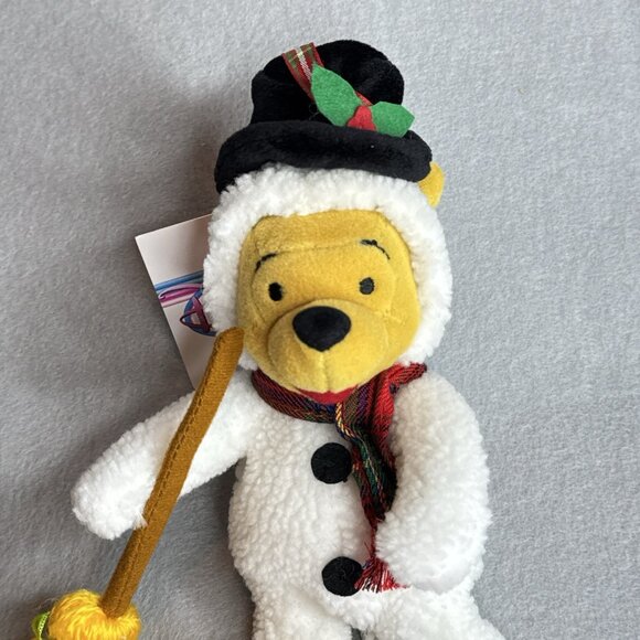 Snowman Pooh Winnie The Pooh Disney Store Bean Bag 8" Plush Top Hat Scarf Broom - Picture 4 of 6